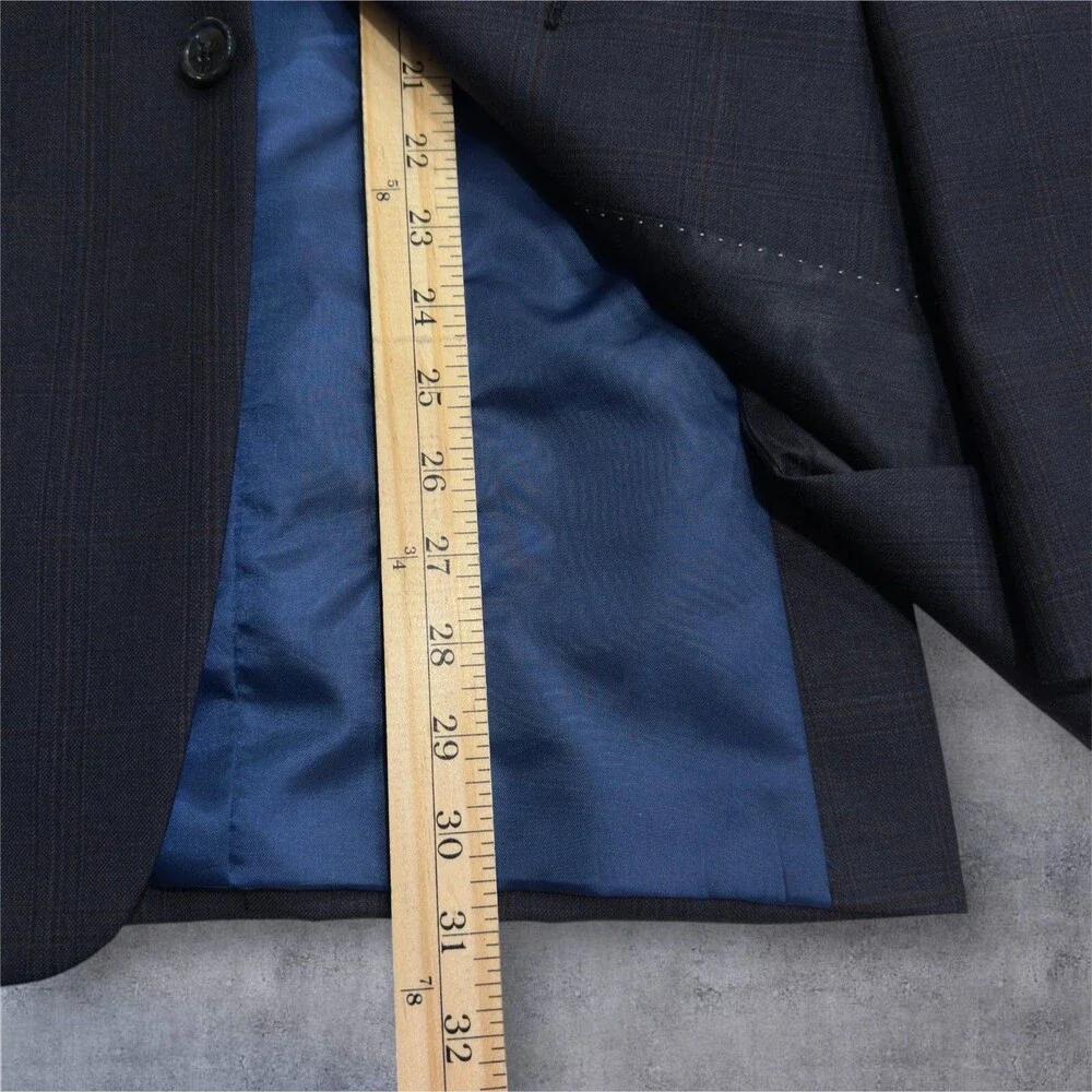 TOMMY HILFIGER Mens Navy Glen Plaid Wool Blazer Two Button Sport Coat Jacket 38L